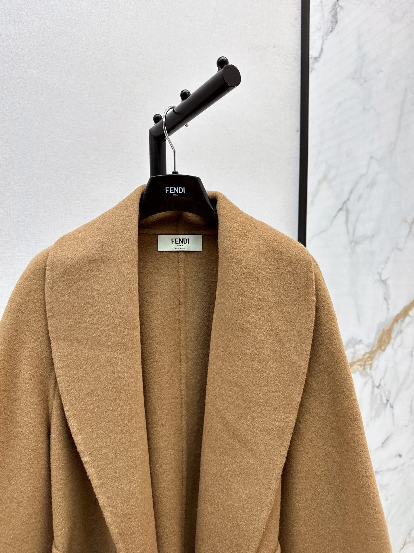 Fen*di Camel Tie-Waist Wool Coat