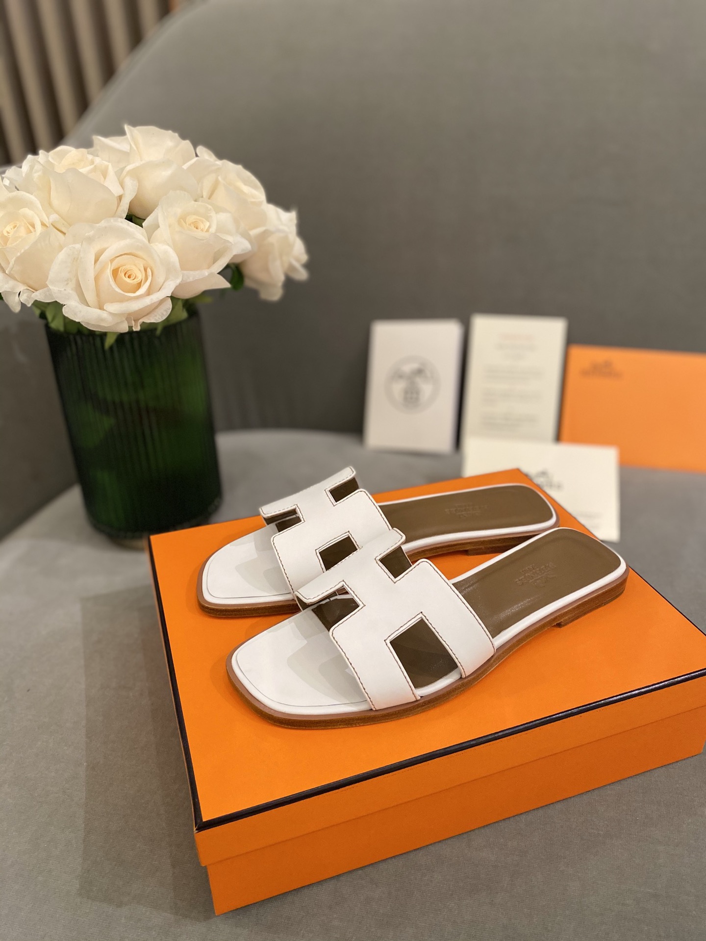 H**mes slippers in smooth leather