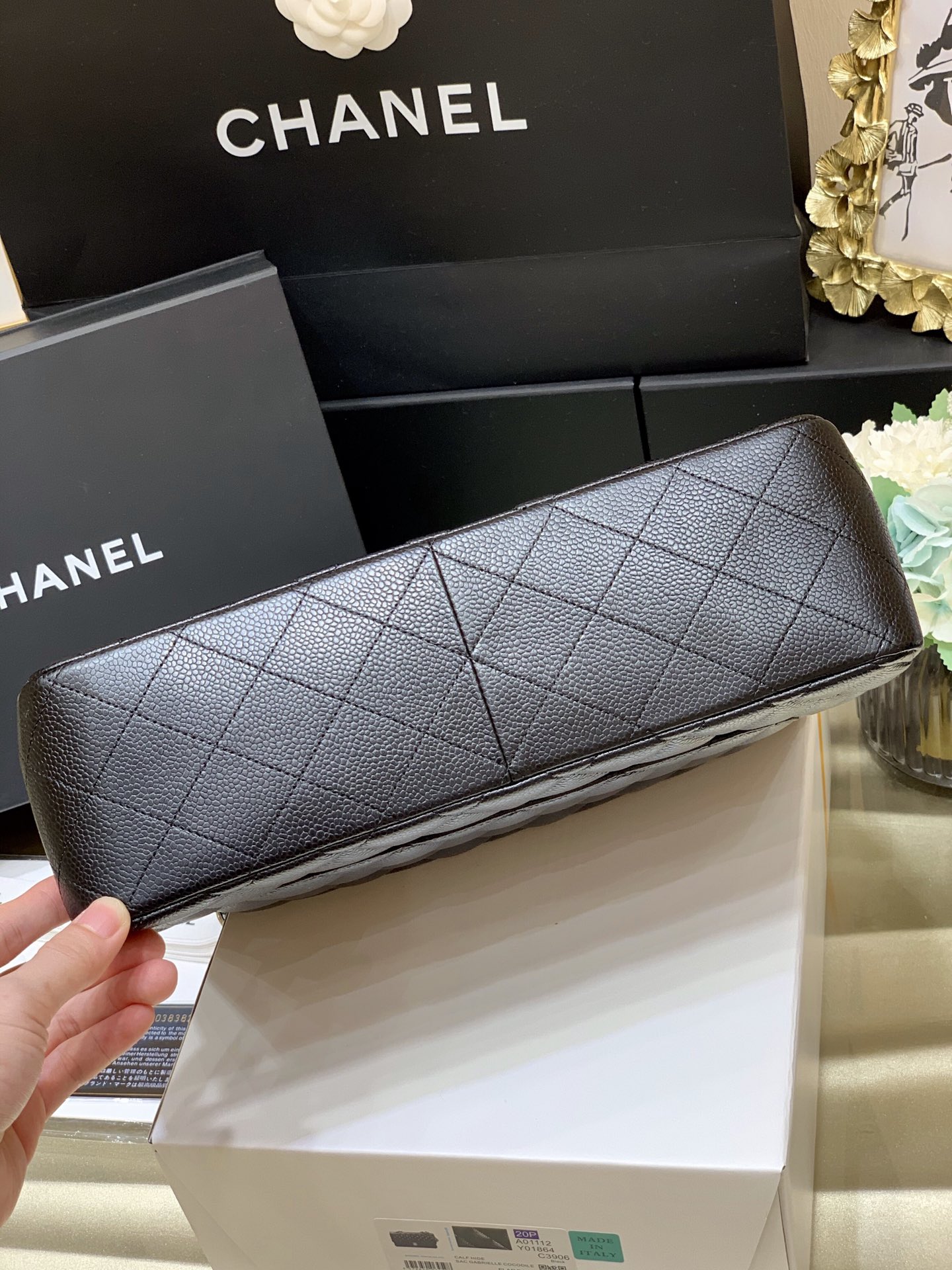 Ch@nel Flap Bag-Cavir Leather-Silver-30CM