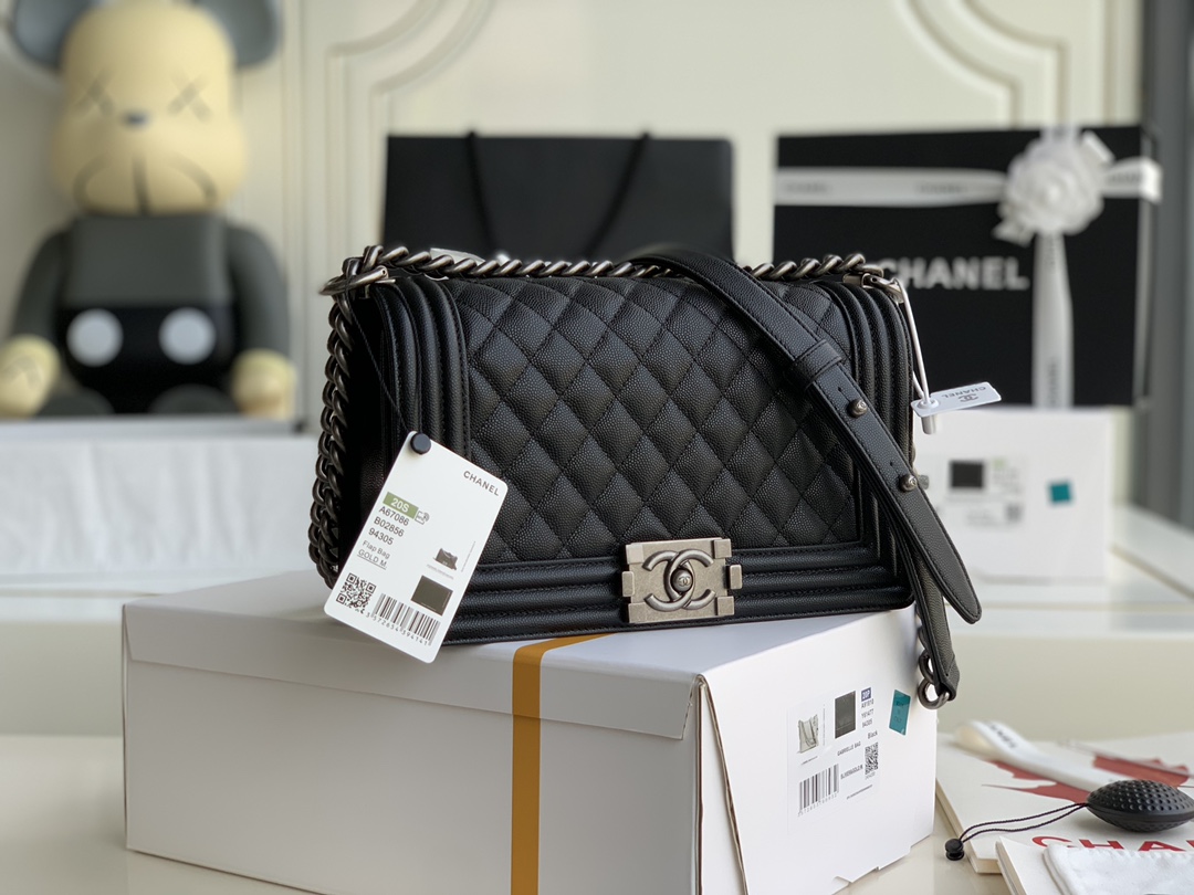 Ch@nel Boy Bag-Caviar-25CM
