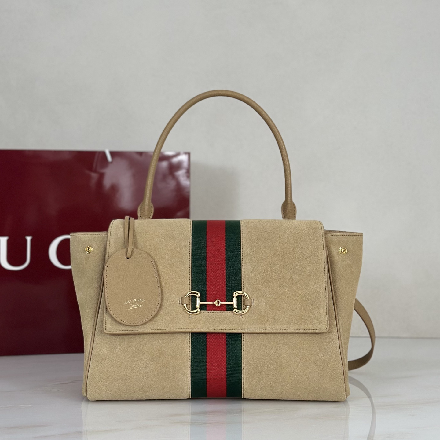 Gvc*1 Paparazzo Small Top Handle Bag In Sand Suede-32*24*17CM