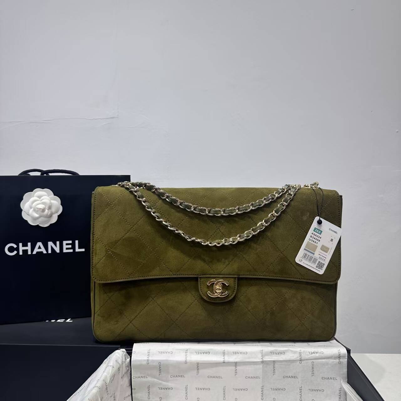 Ch@nel Maxi Flapbag , Grained Calfskin & Silver-Tone Metal, lLight-26*38.5*11CM