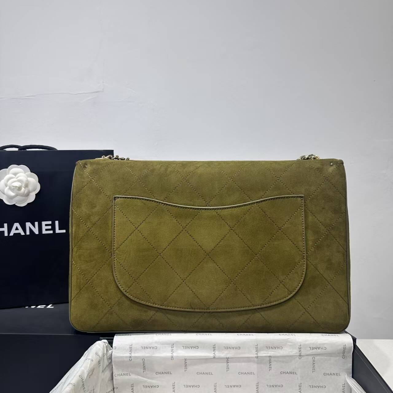 Ch@nel Maxi Flapbag , Grained Calfskin & Silver-Tone Metal, lLight-26*38.5*11CM