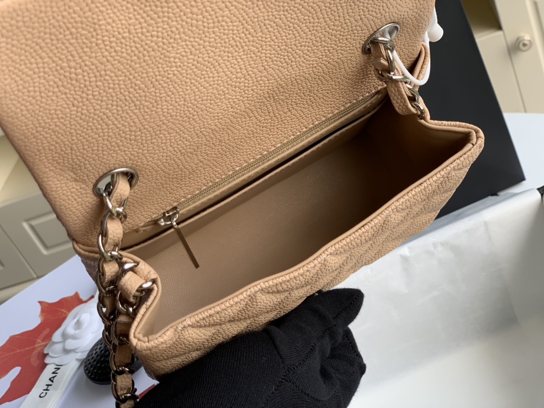 Ch@nel Flap Bag-Caviar-Silver Hardware-17CM