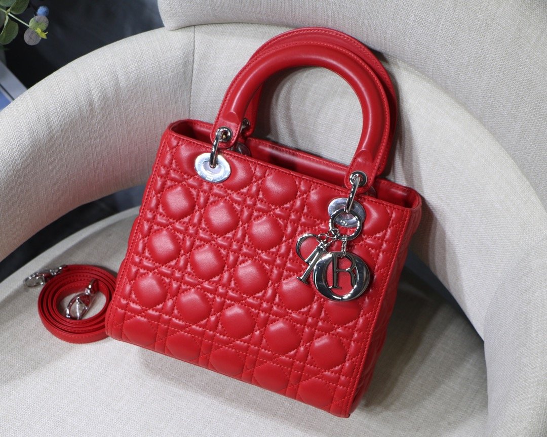 lady D*or handle bag with silver hardware-24cm