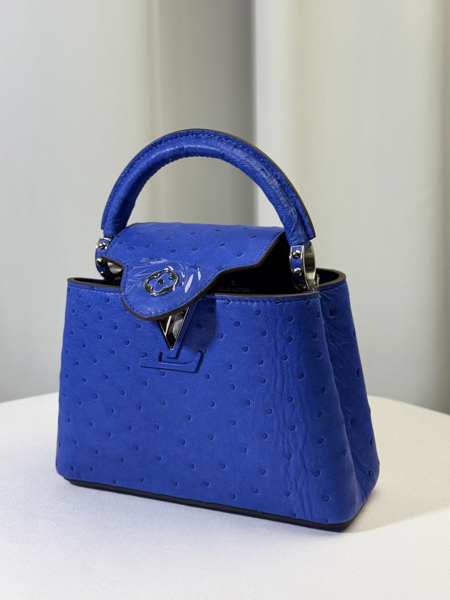 Loui*s Vuitt*on Ostrich Capucines Mini - Blue Handle Bags-22x12x8CM