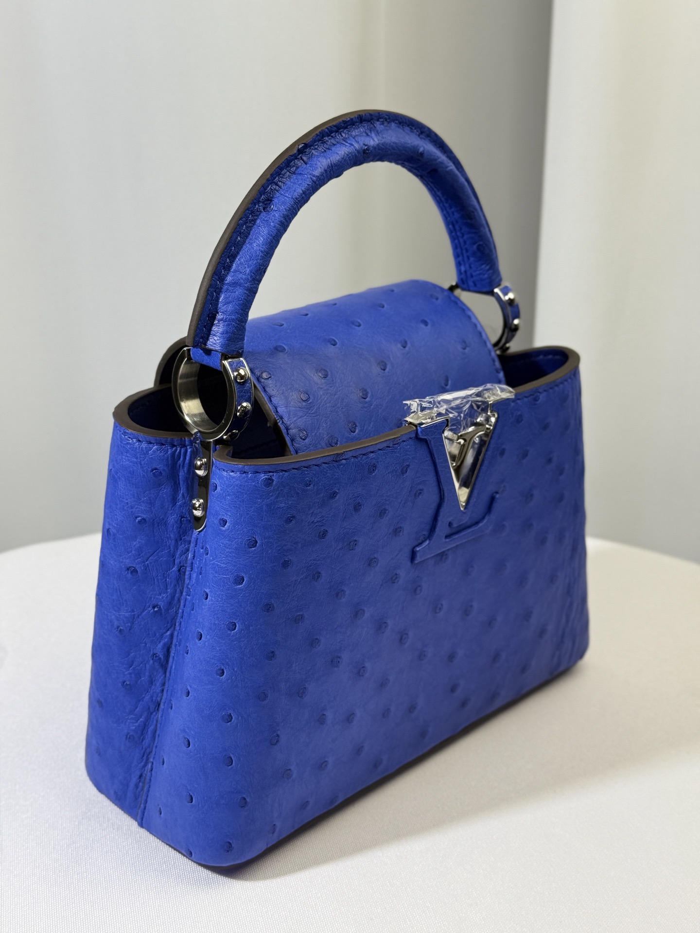 Loui*s Vuitt*on Ostrich Capucines Mini - Blue Handle Bags-22x12x8CM