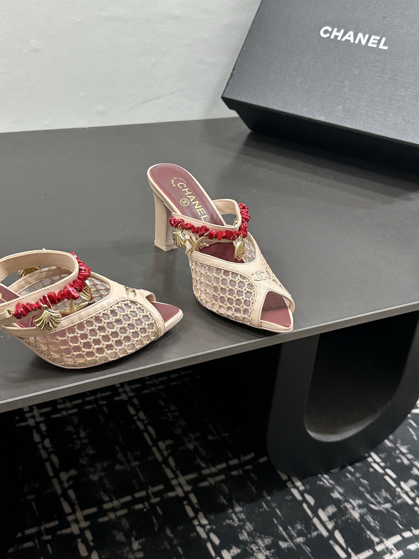 Ch@nel Mules - Mesh, Cotton, Lambskin-8CM