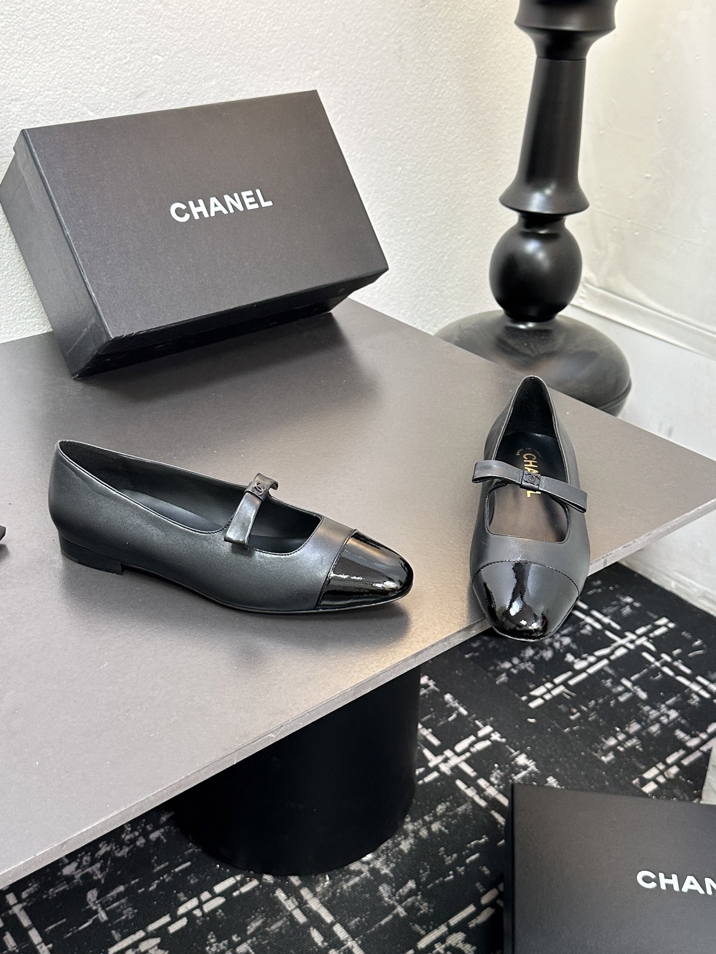 Chan*el Patent Calfskin Mary Janes Flats