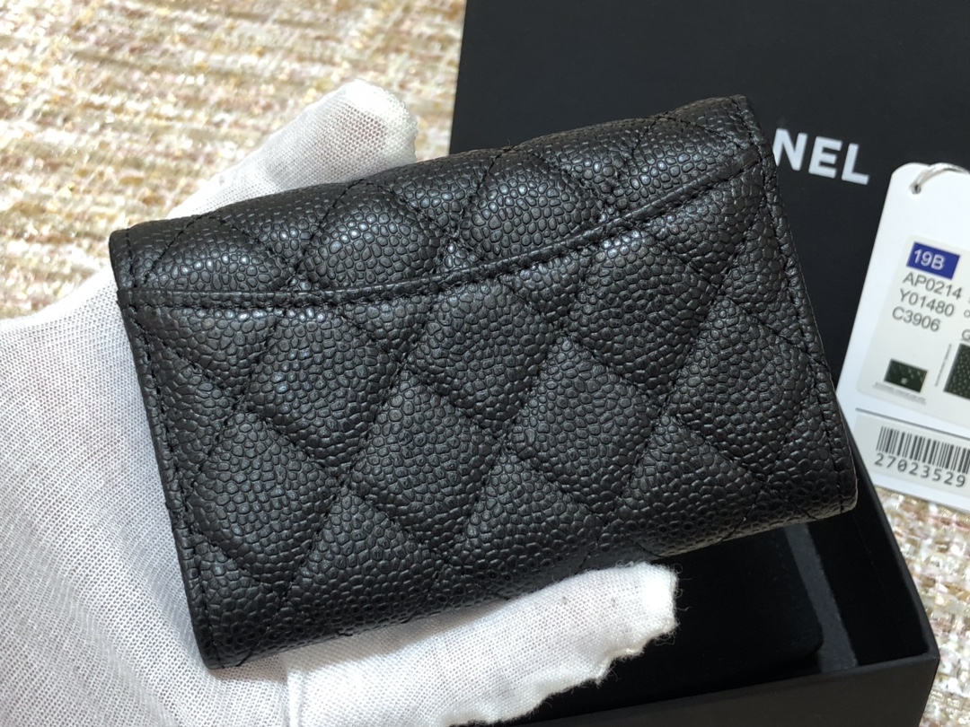Ch@nel Wallet-Gold Harware-Caviar-11*10CM