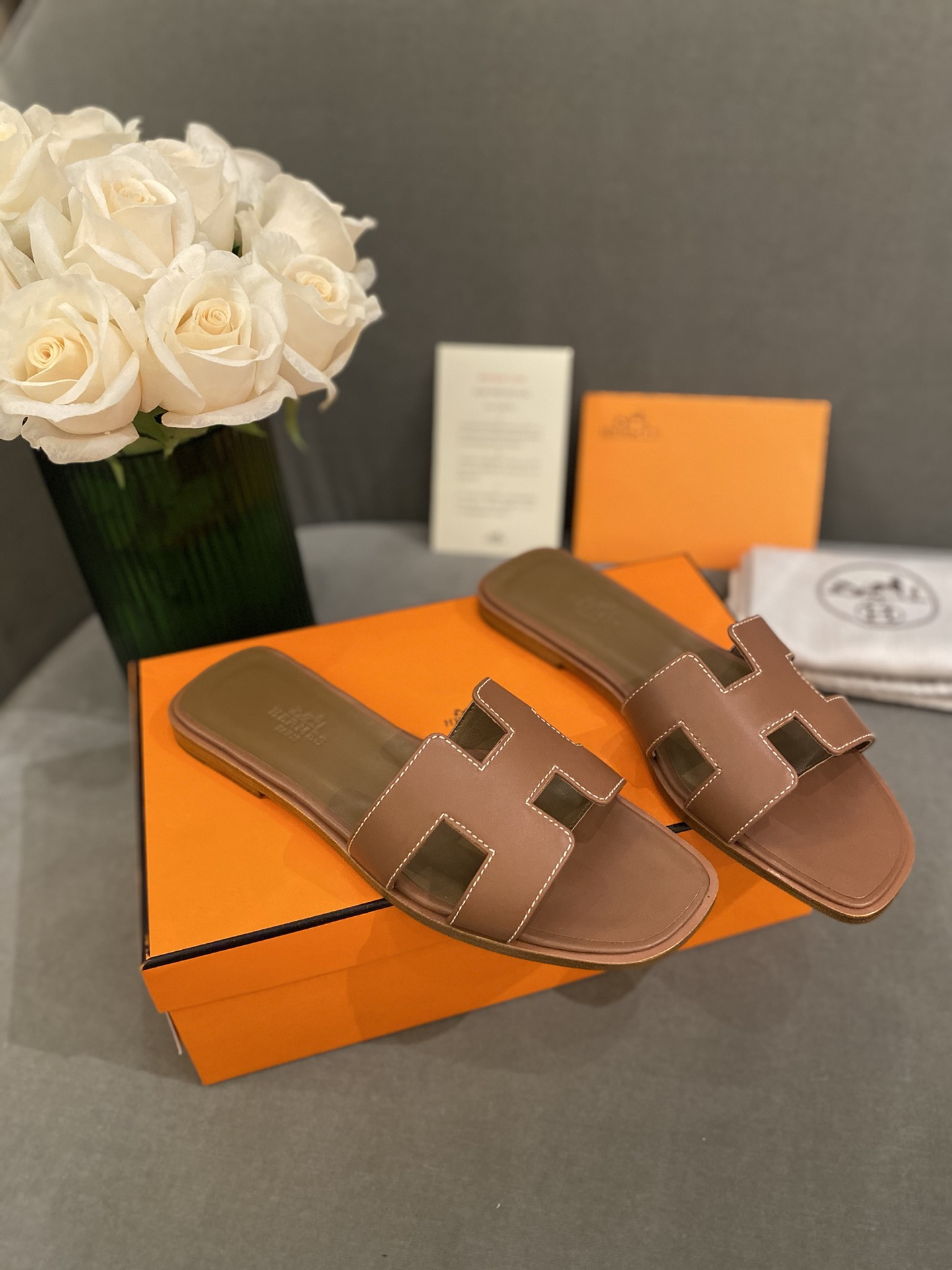 H**mes slippers in smooth leather