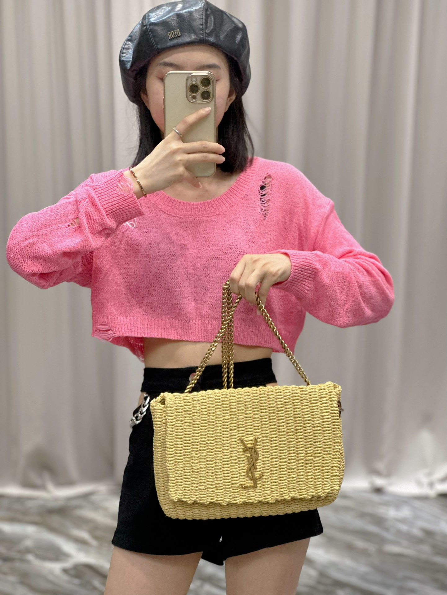 Y*L kate with raffia-28.5×20×6cm