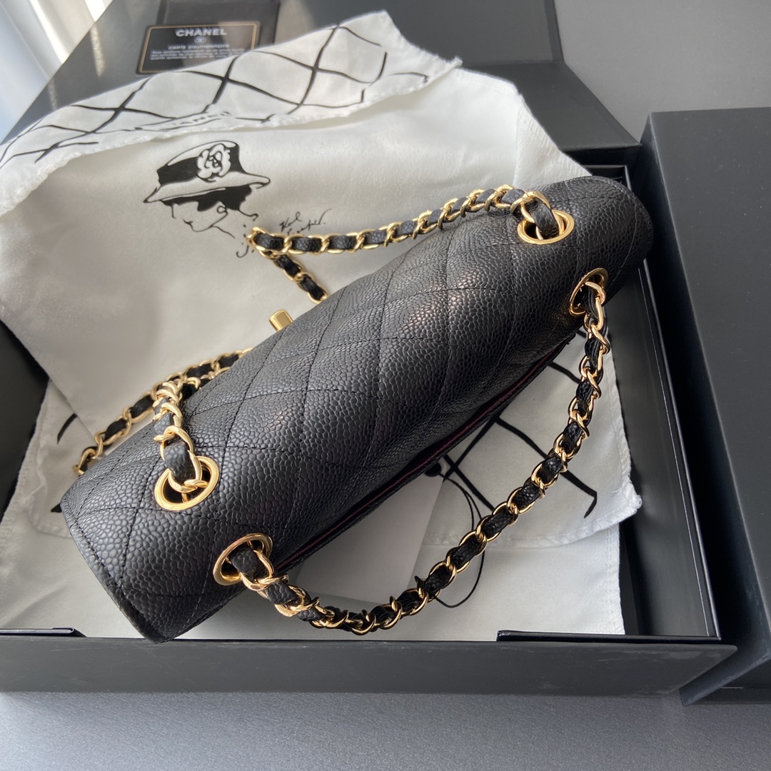 Ch@nel Flap Bag-（Burgundy Inside）Caviar-23CM