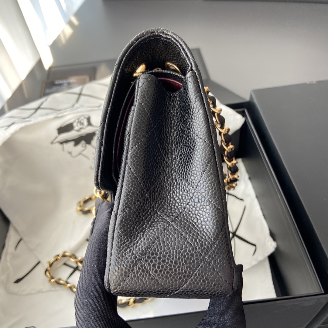 Ch@nel Flap Bag-（Burgundy Inside）Caviar-23CM