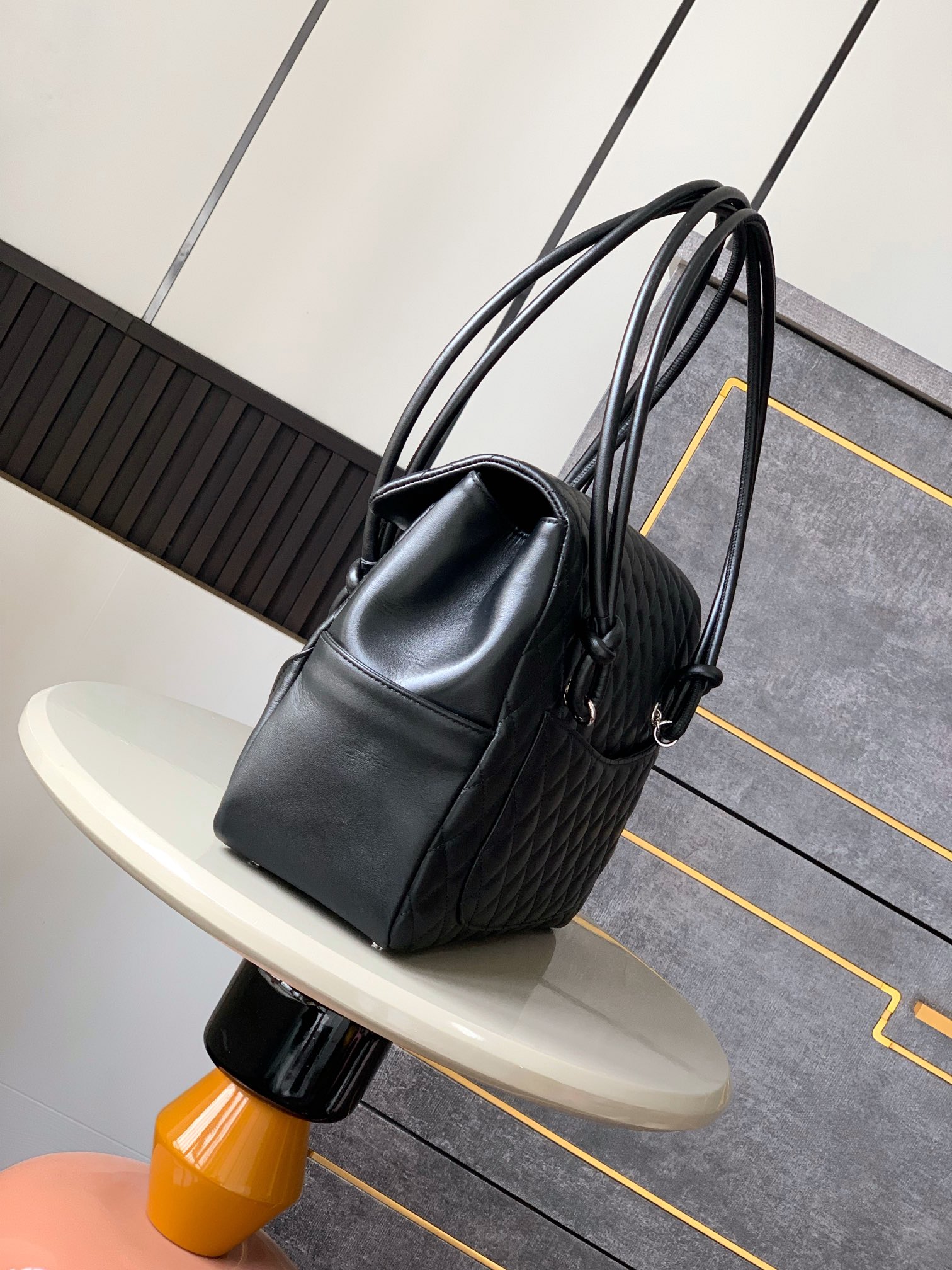 Ch@nel White/Black Quilted Cambon Ligne Large Flap Tote-33x24x11CM