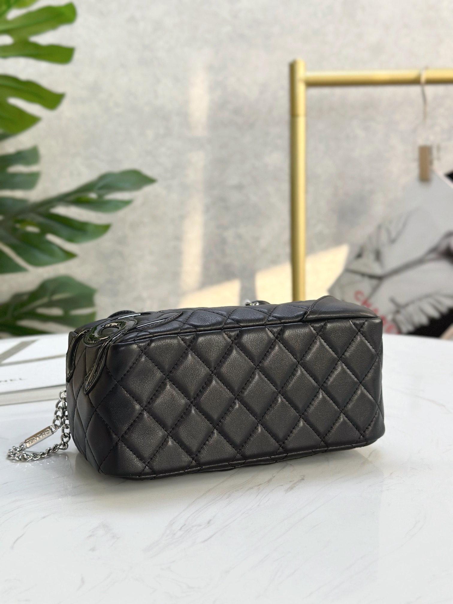 Ch@nel Calfskin Quilted Small Cambon Bowler Black-19.5*10.5*9CM
