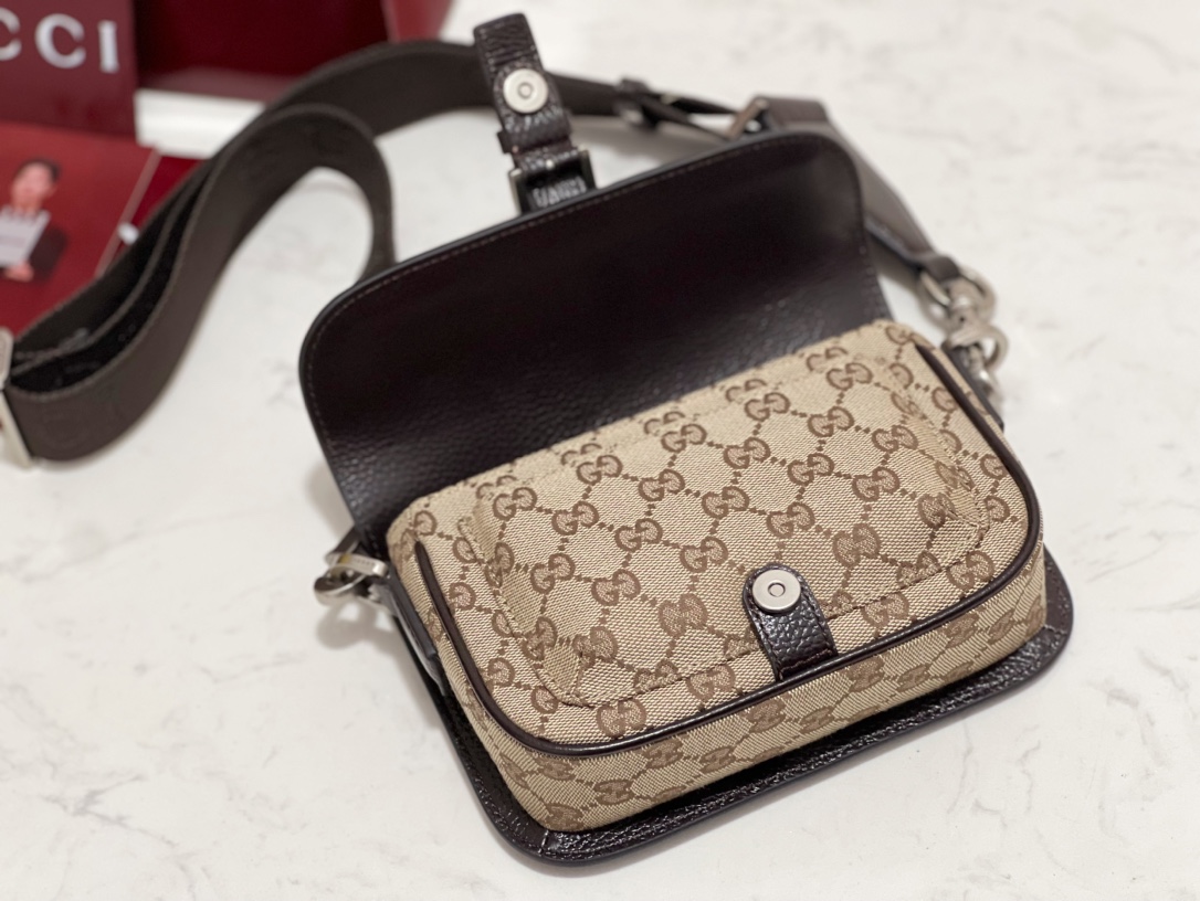 gv*c* bi-color gg S*per mini bag in beige and dark brown gg -20 × 13 × 5cm