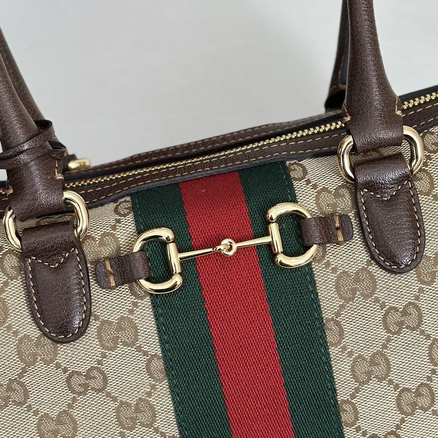 Gvc*1 Borsetto Medium Boston Bag In Sand And Brown Gg Canvas-28*15*10CM