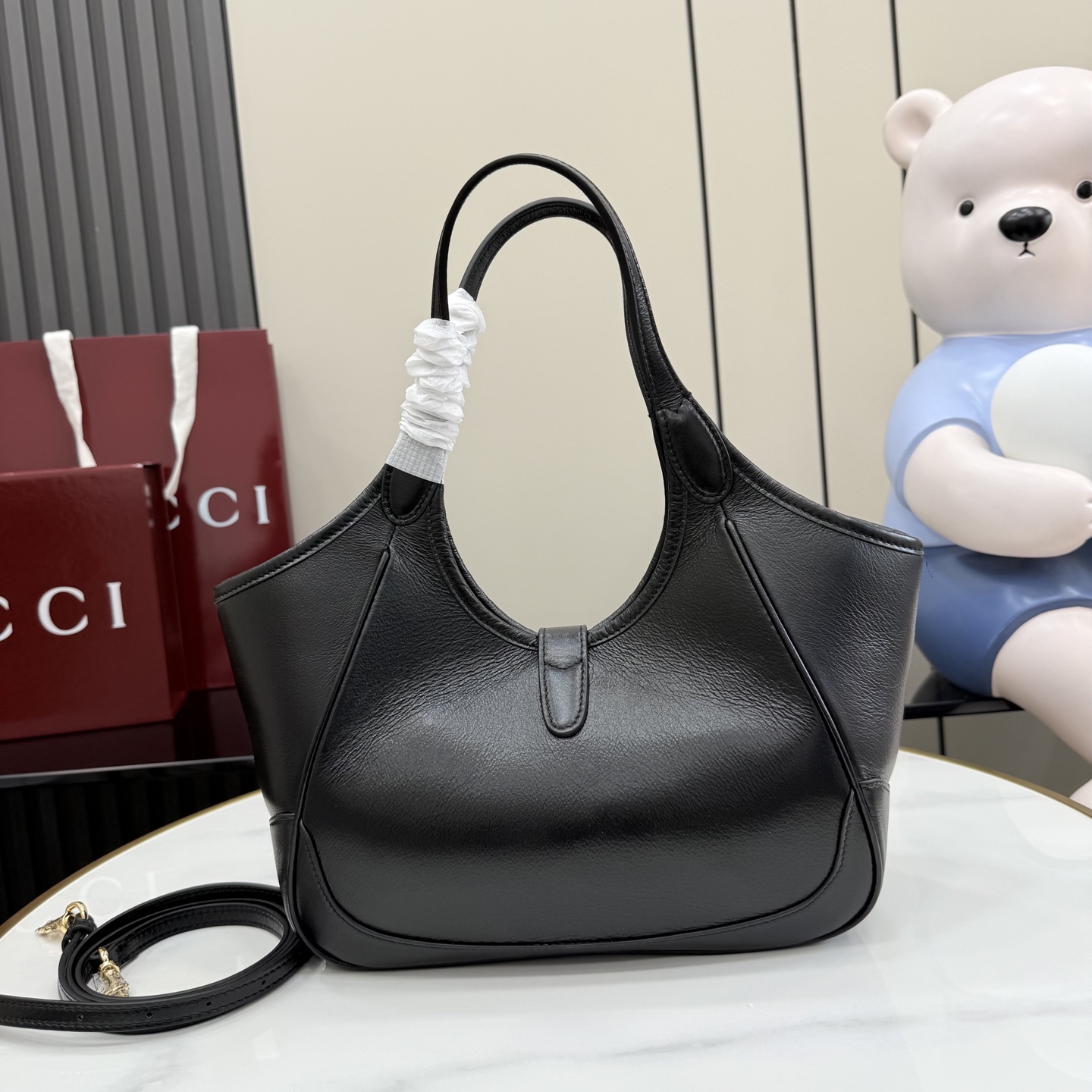 Gvc*1 Mercato Small Tote Bag In Black Leather-26*23*11CM