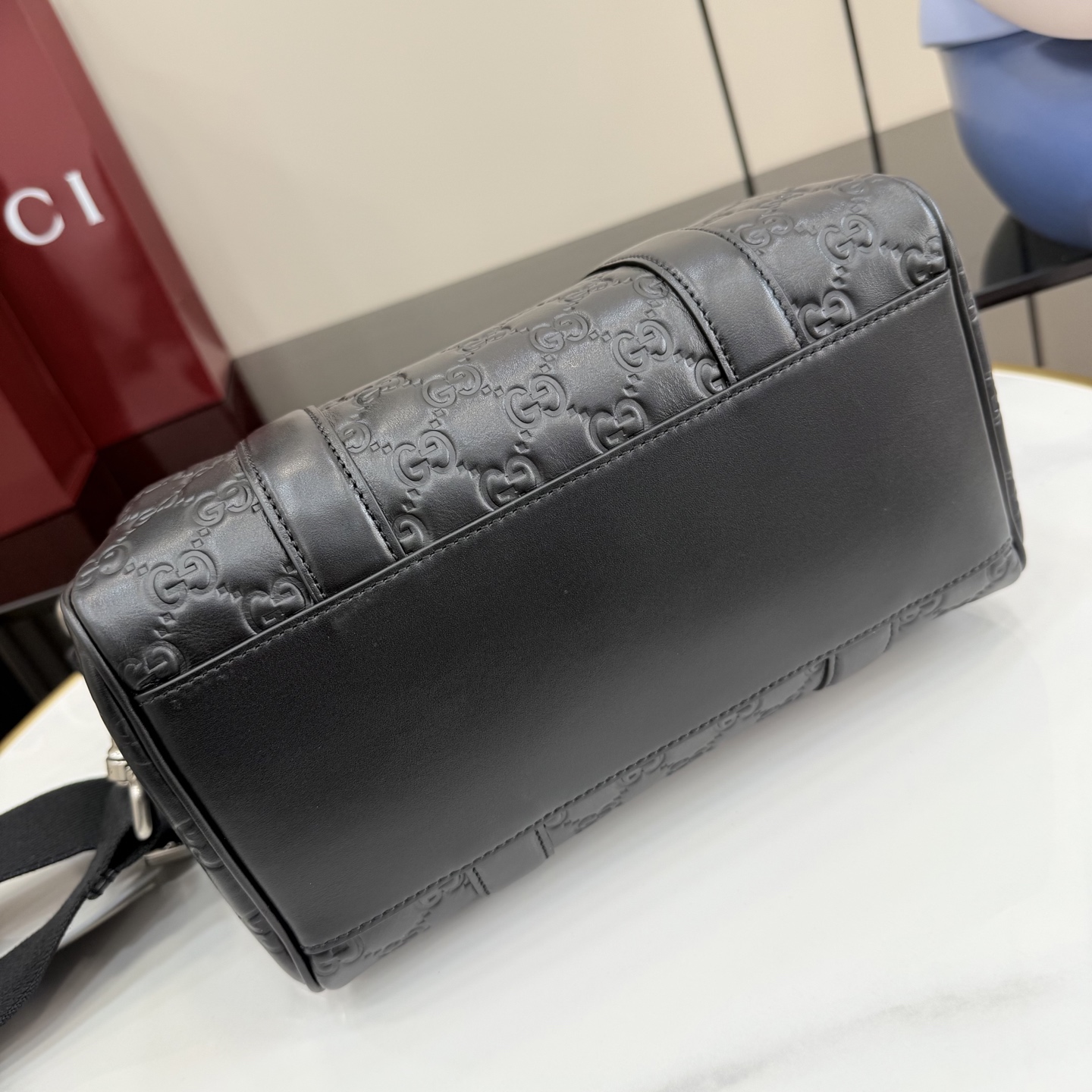 Gv*c* GG Emblem Small Duffle Bag In Black GG leather -25*16*14CM