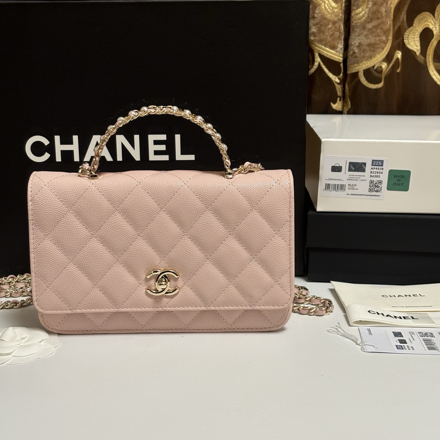 Ch@Nel Caviar Quilted Crystal CC Wallet On Chain-13*19.5*3.5CM