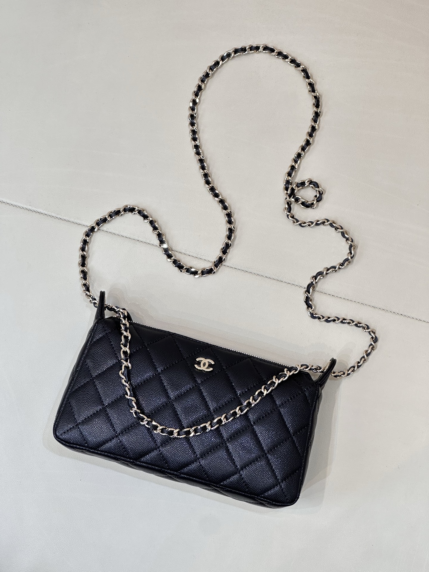 *Ch@Nel Caviar Quilted Purse With Chain Black-26*17*8CM