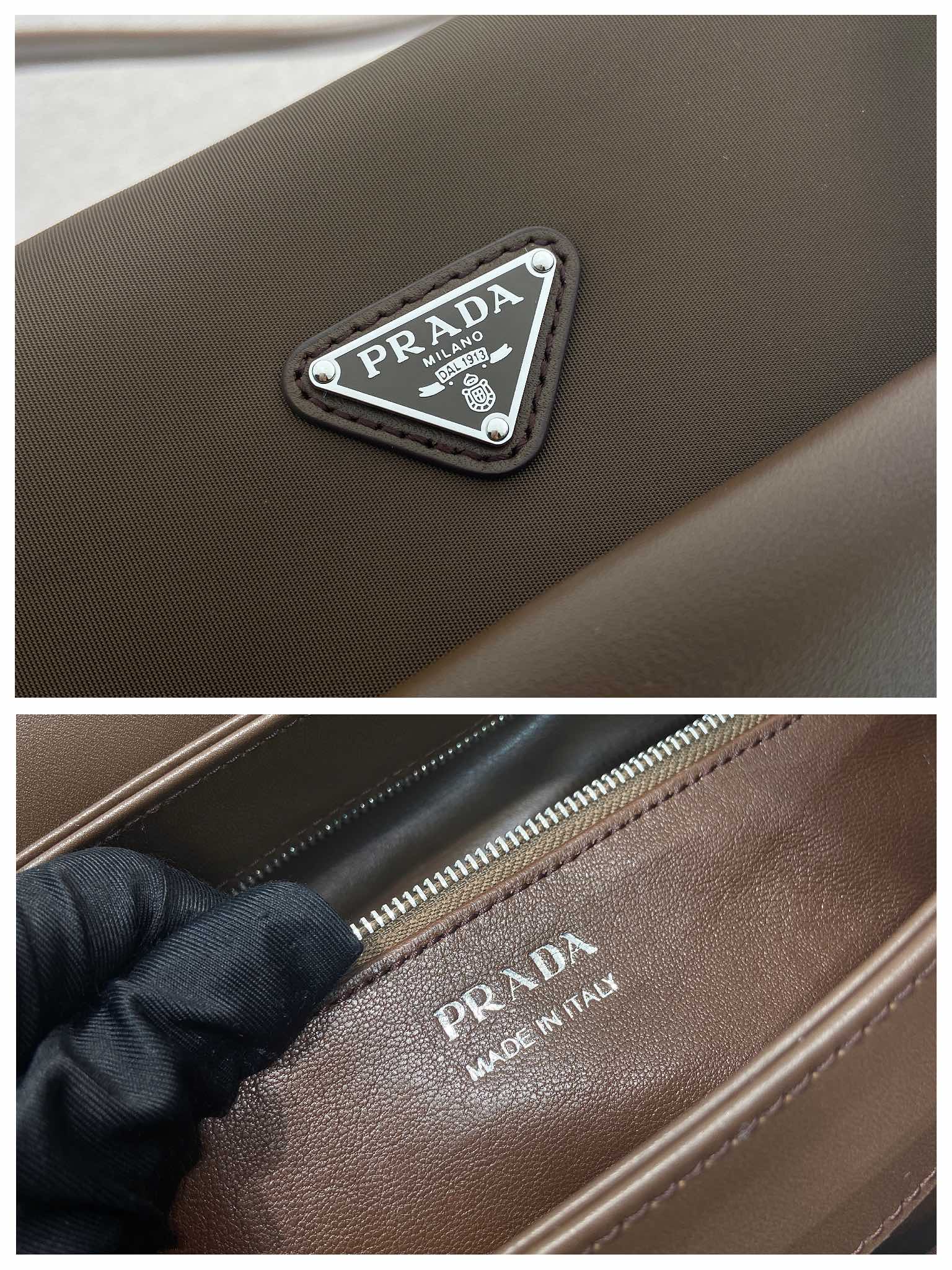 Pra*a Black Passage Medium Leather Bag-1BA495-28*14.5*12cm