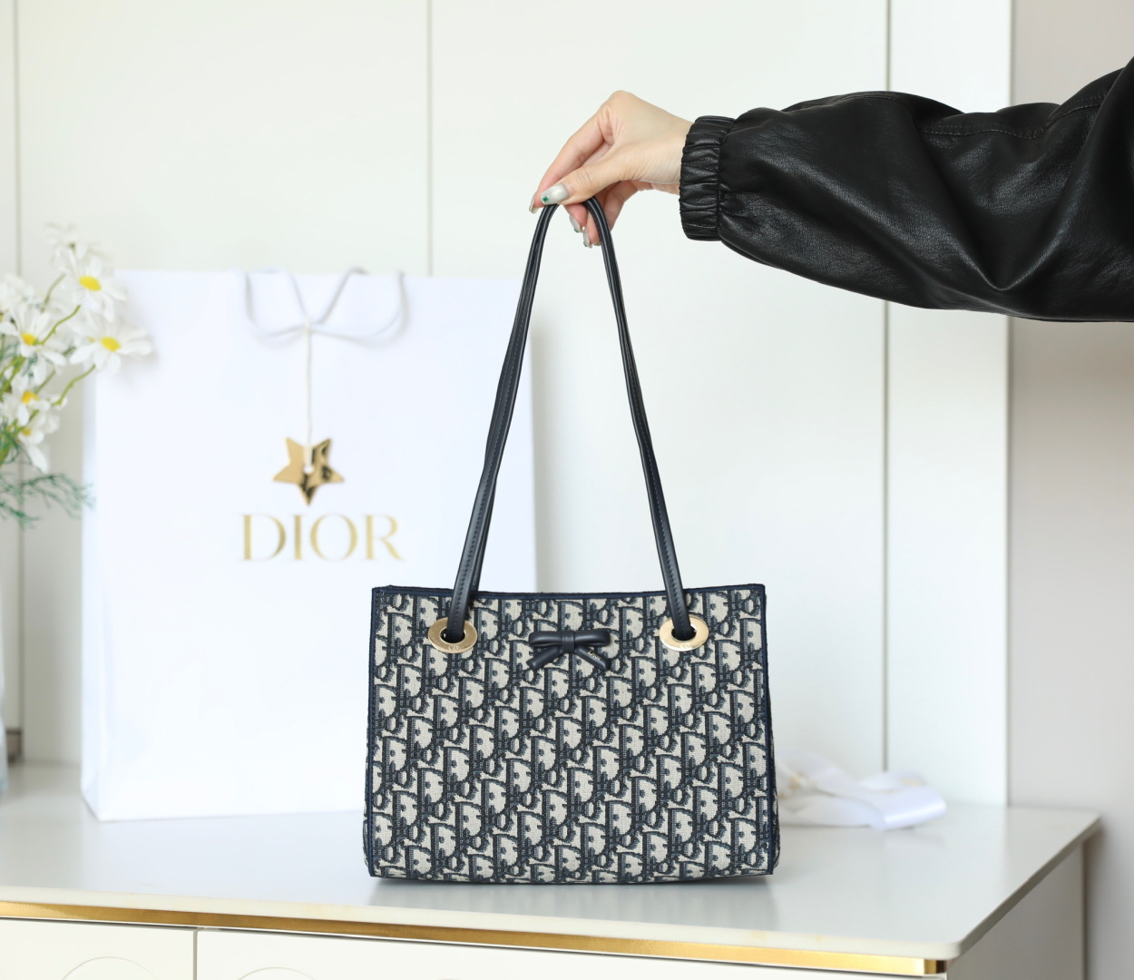 Diro Shopping Bag Blue D*or Oblique Jacquard-27x19x13. 5CM