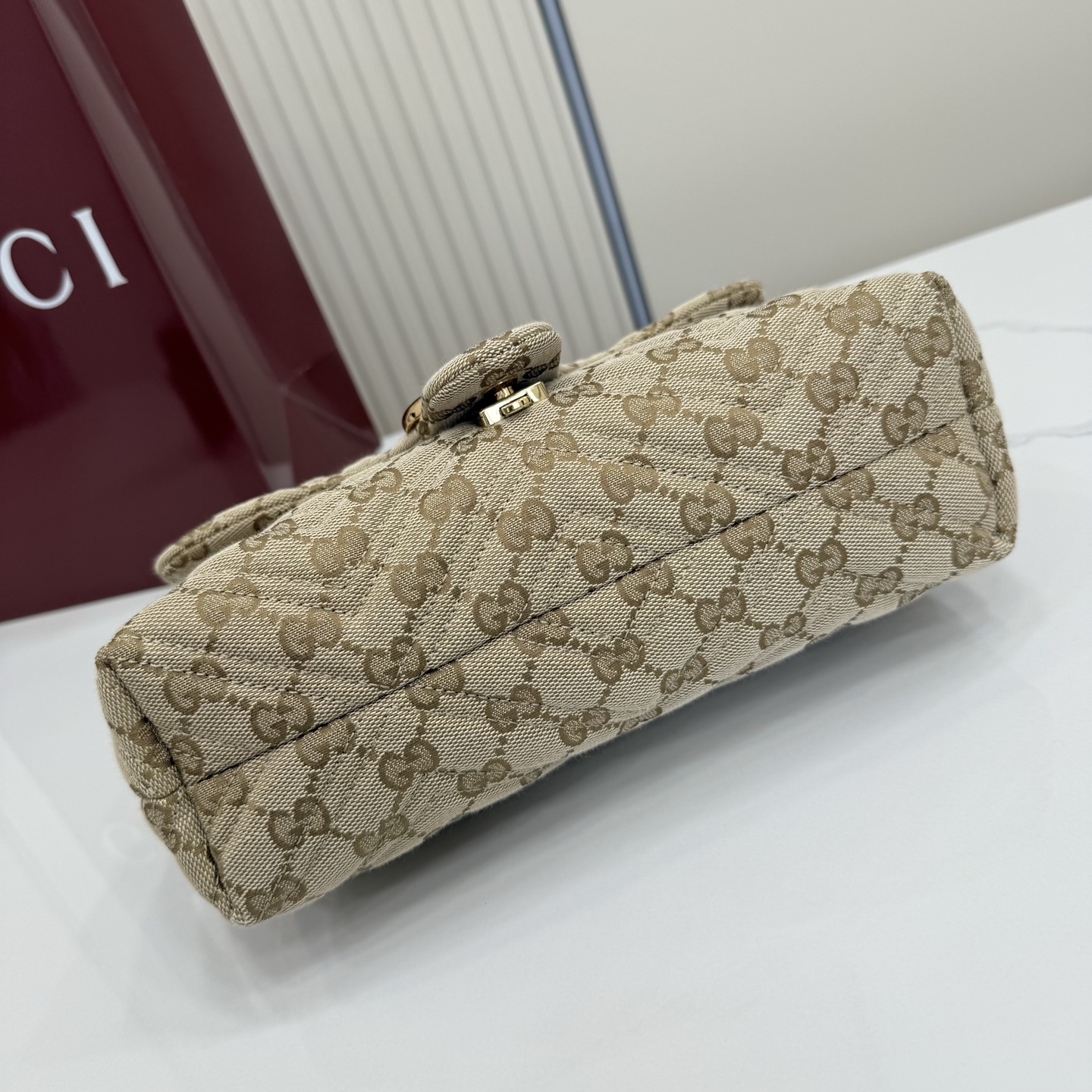 Gv*c* GG Marmont Small Shoulder Bag In Sand And Brown GG-23*17*9CM
