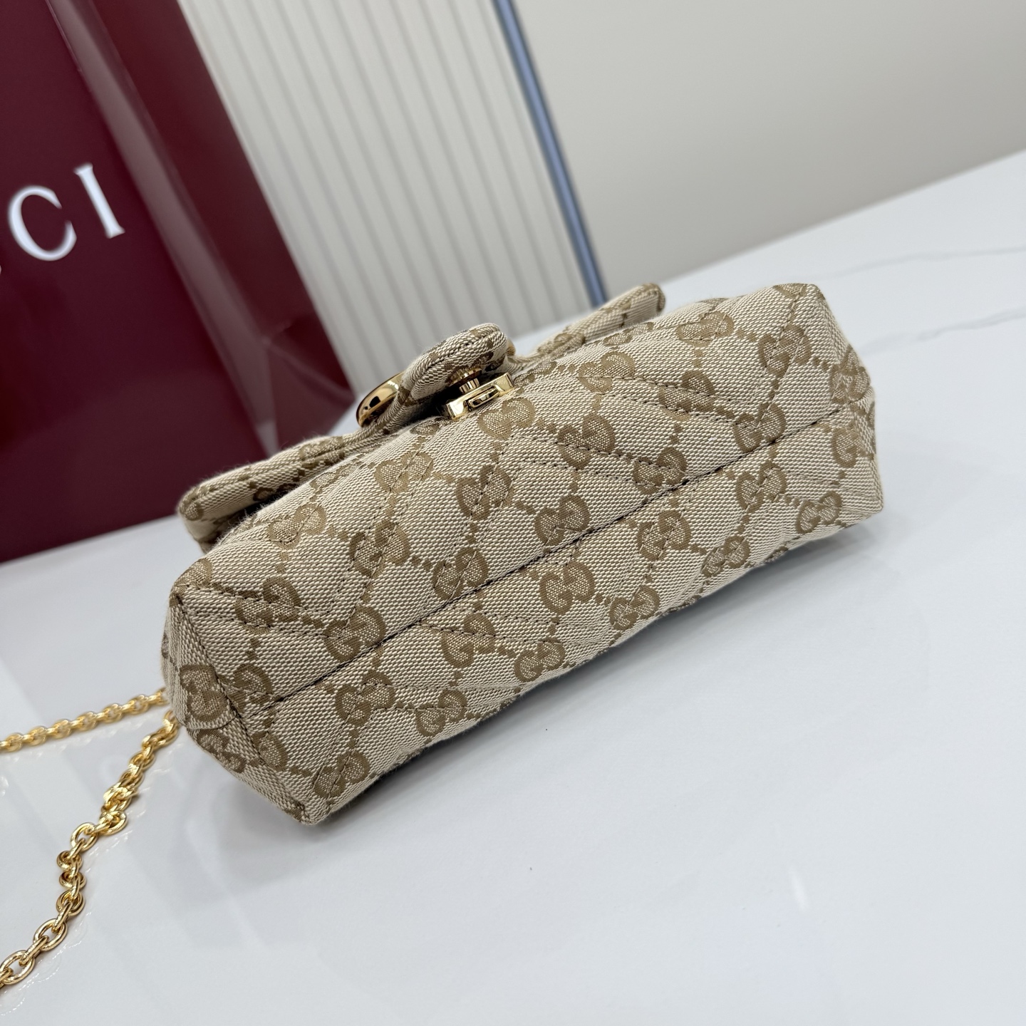 Gv*c* GG Marmont Mini Shoulder Bag In Sand And Brown GG-18.5*11.5*7CM