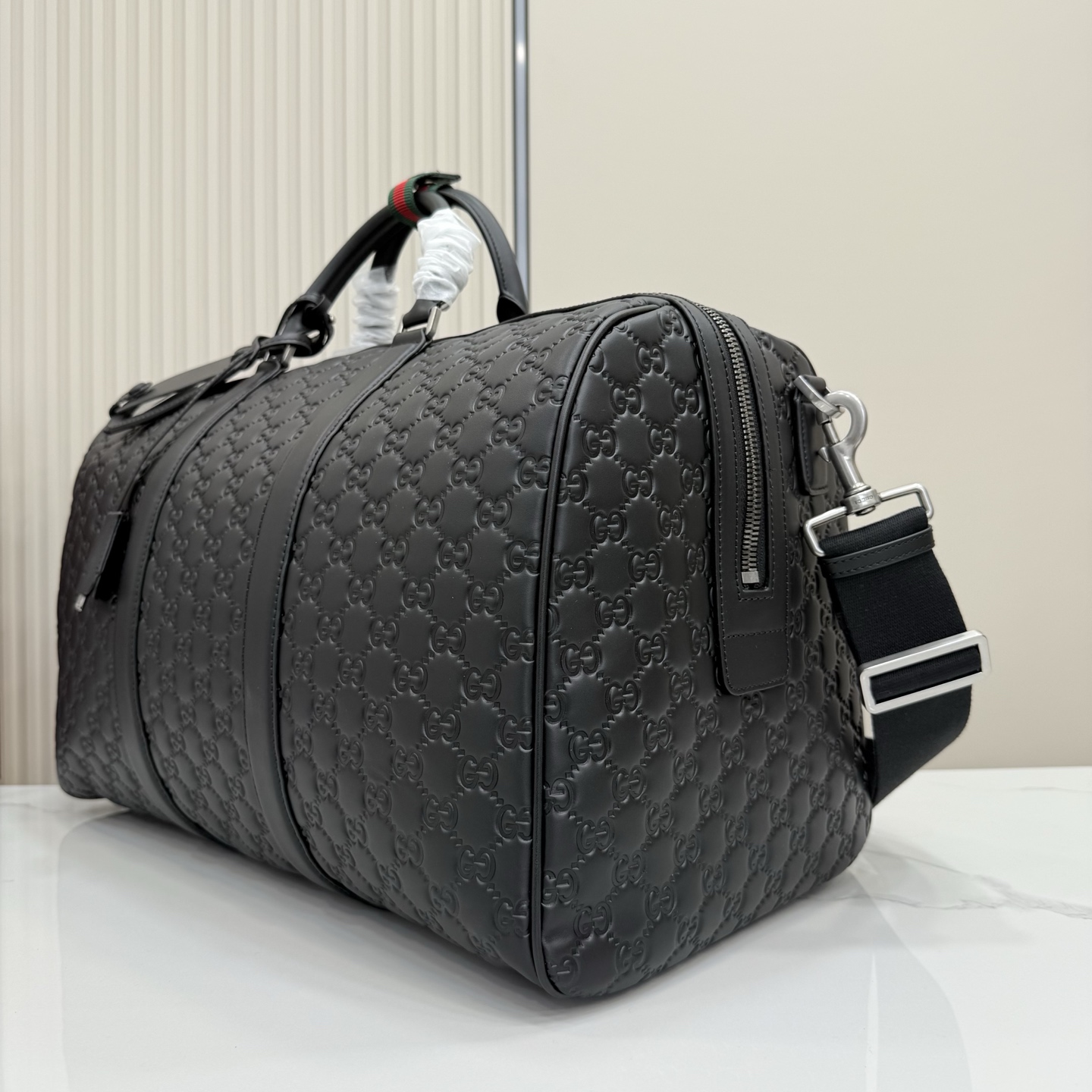 Gv*c* GG Emblem Large Duffle Bag In Black GG Leather-45*29*25CM