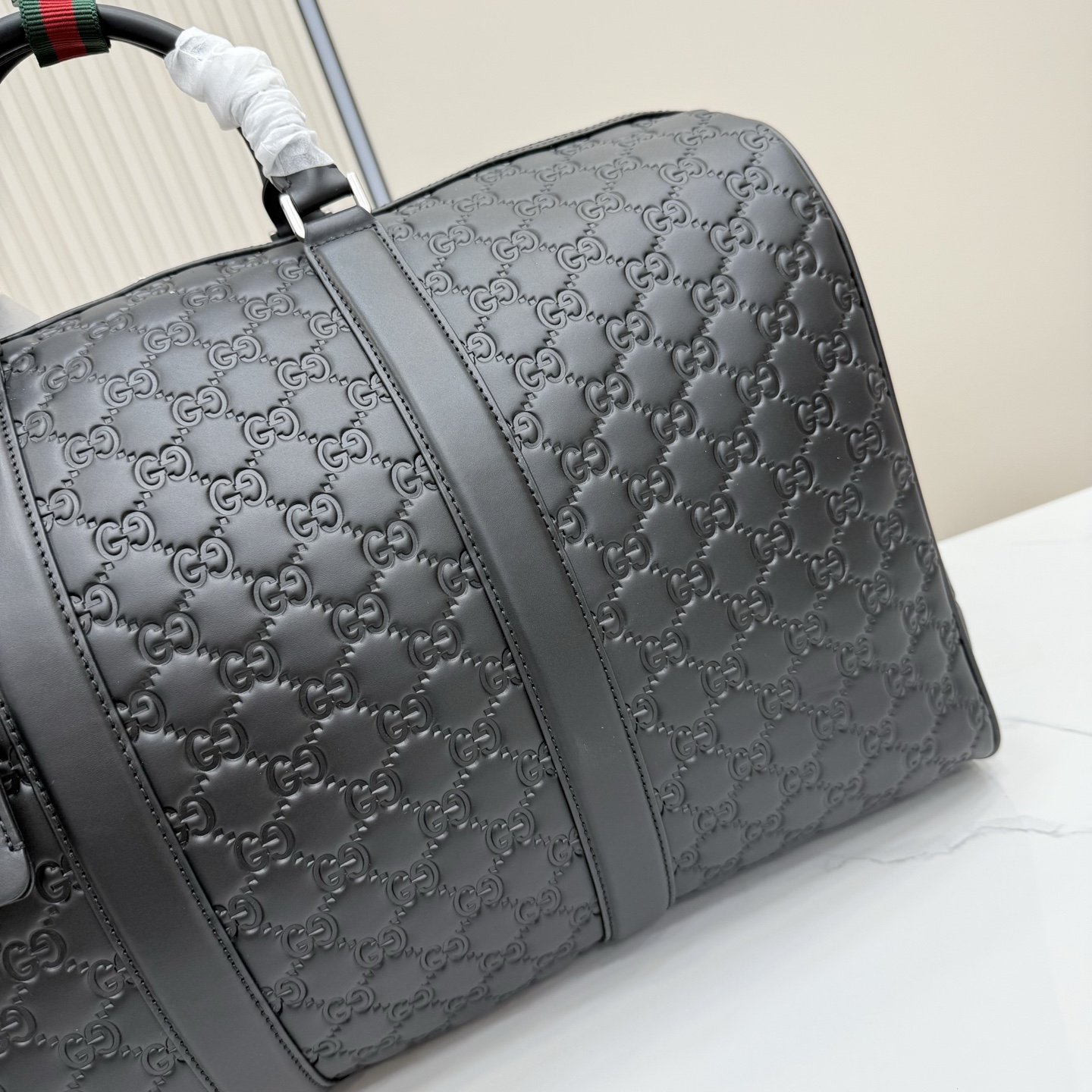 Gv*c* GG Emblem Large Duffle Bag In Black GG Leather-45*29*25CM