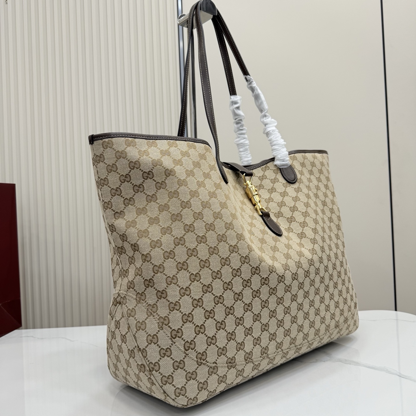 Gu*cci Gvc*1 Jackie Large Tote Bag In Sand And Brown GG Canvas-55*37*14.5CM