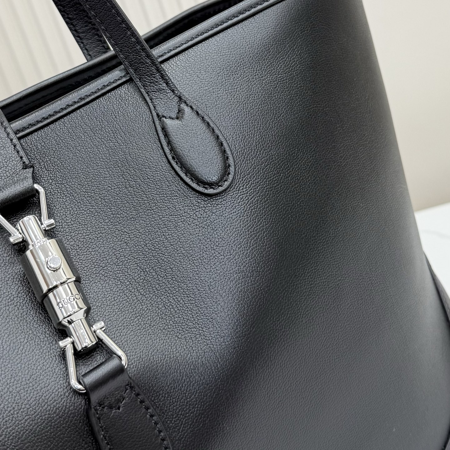 Guc*ci Jackie Medium Tote Bag In Black Leather-45*28*12CM