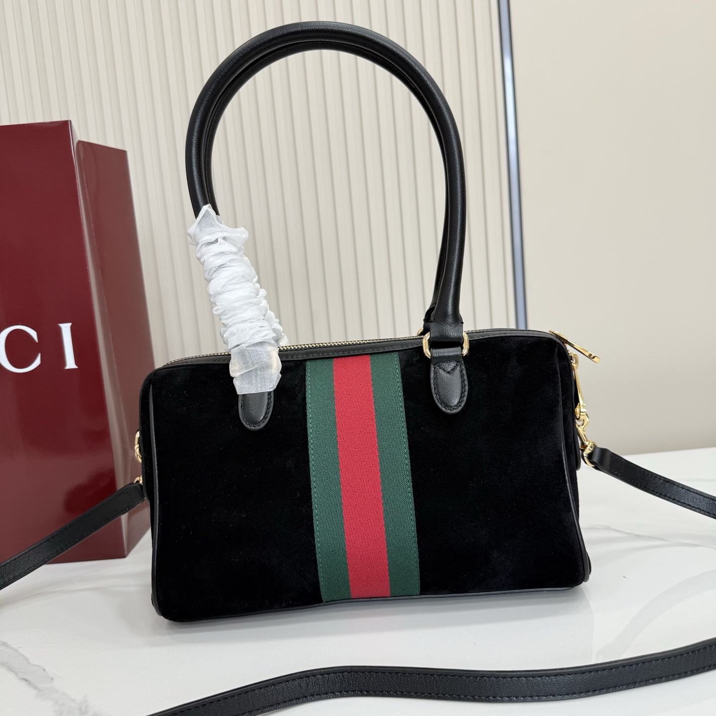 Gvc*1 Borsetto Medium Soston Bag In Black Suede-28*15*10CM