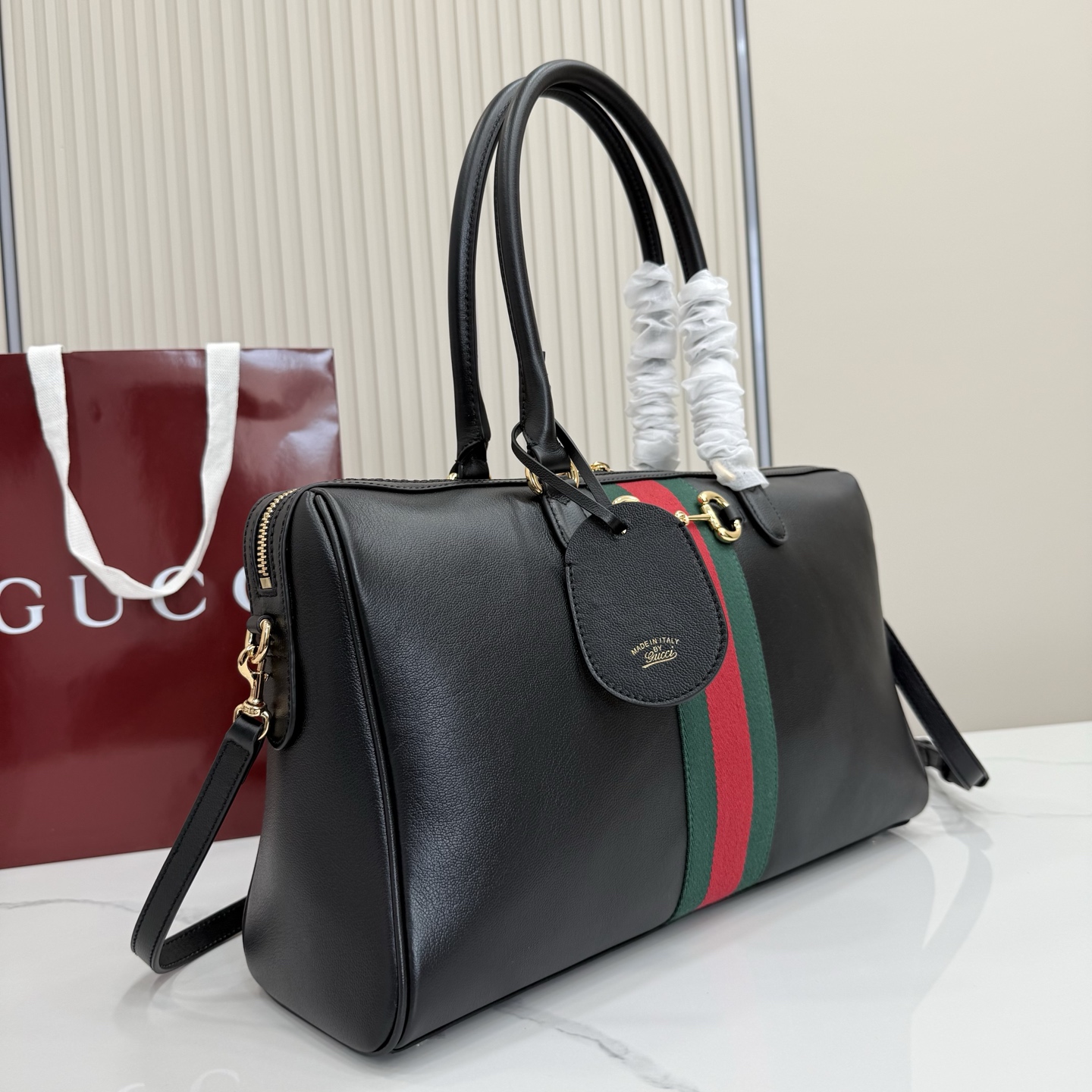Gv*c* Borsetto Large Boston Bag In Black Leather-38.5*22.5*13CM