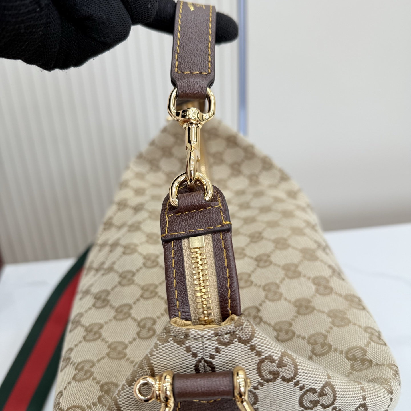 Gv*c* Brera Medium Crossbody Bag In Sand And Brown GG Canvas-33*27*15CM