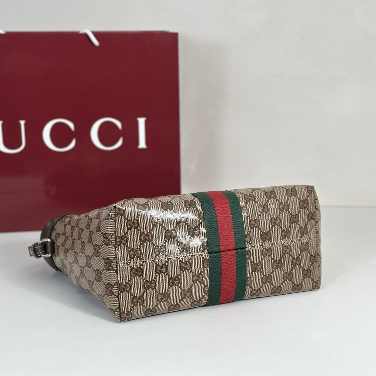 Guc*ci Giglio Small Tote Bag In Sand And Brown GG Fabric-25*20*15CM