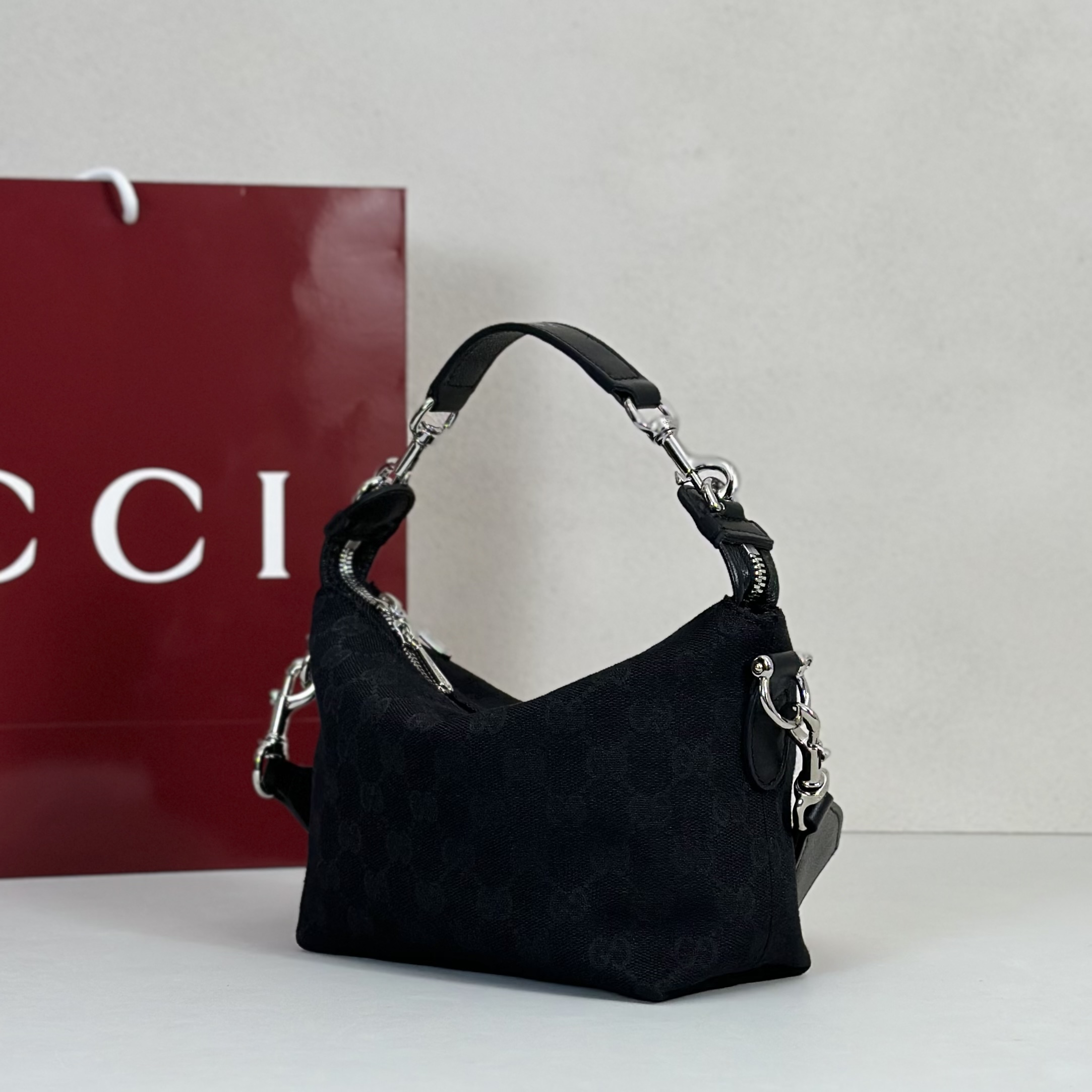 G*ucc* Brera Small Crossbody Bag In Black GG Canvas-25.5*14*8CM