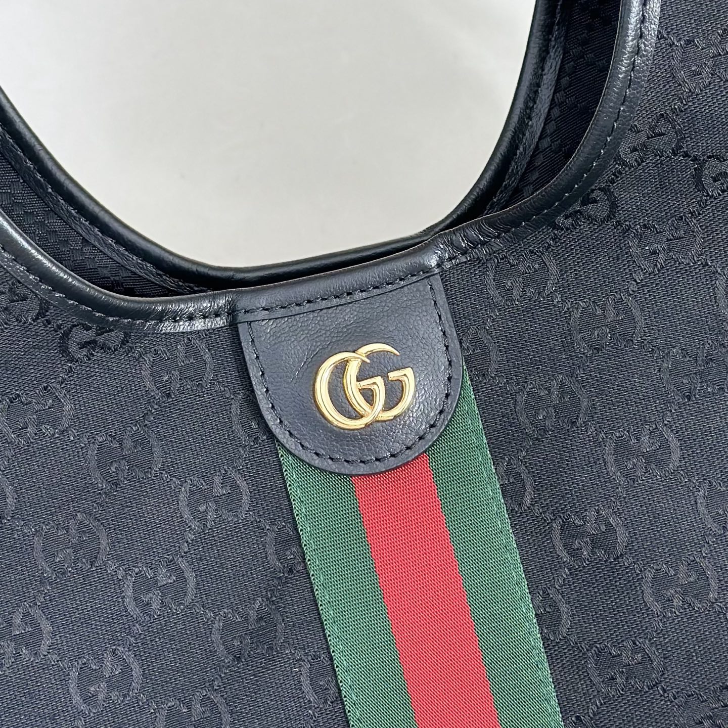 Guc*ci Giglio Small Tote Bag In Black GG Canvas-25*20*15CM