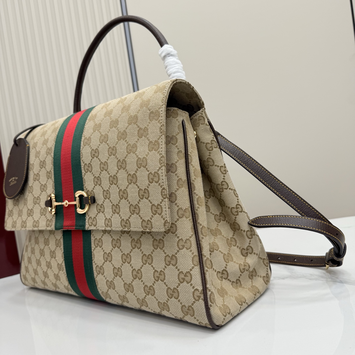 Gv*c* Paparazzo Large Top Handle Bag In Sand And Brown GG Canvas-37*29*13CM