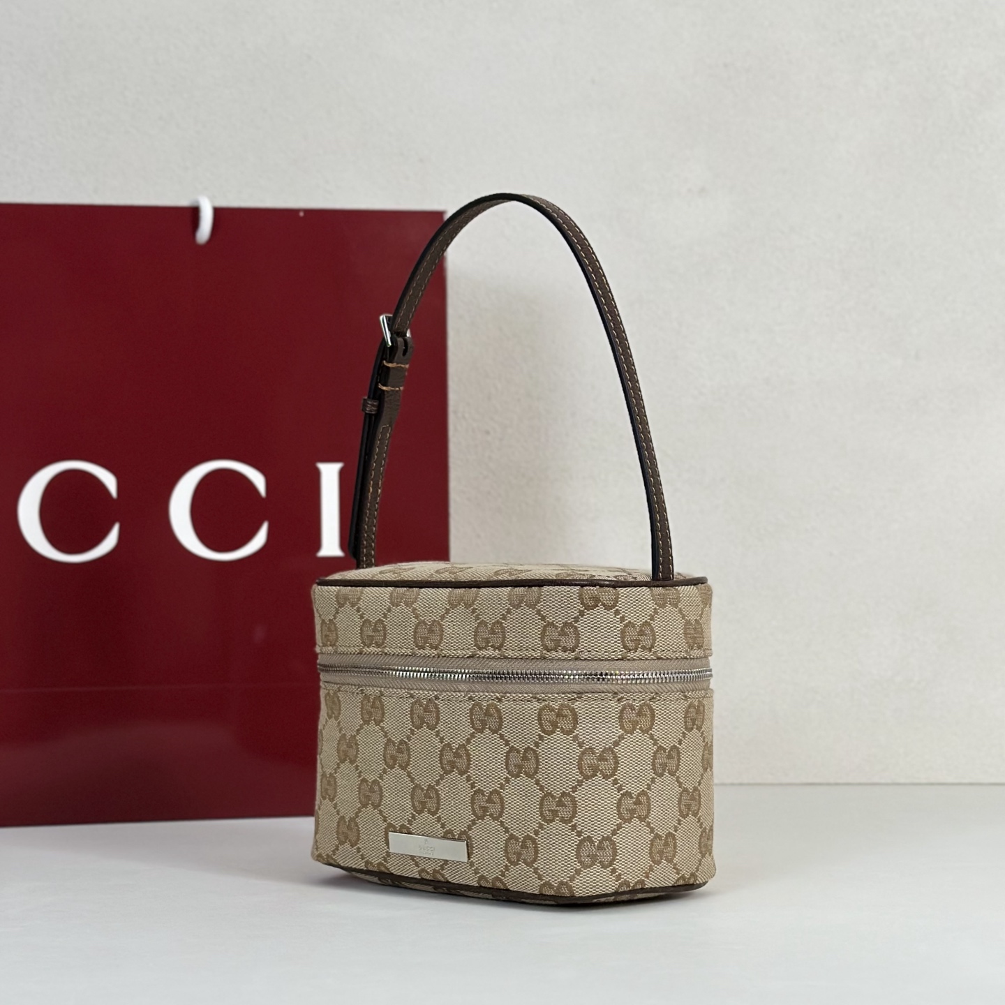 Gu*cci Tag Mini Bag In Sand And Brown GG Canvas-16*12*9CM