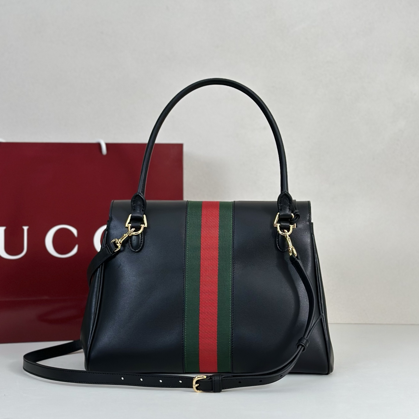 Gv*c* Paparazzo Medium Top Handle Bag In Black Leather-32*24*17CM