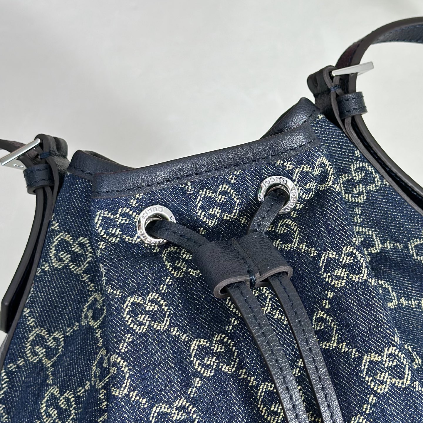 Guc*ci Venice Bucket Bag In Dark Blue GG Canvas-20.5*23*14CM