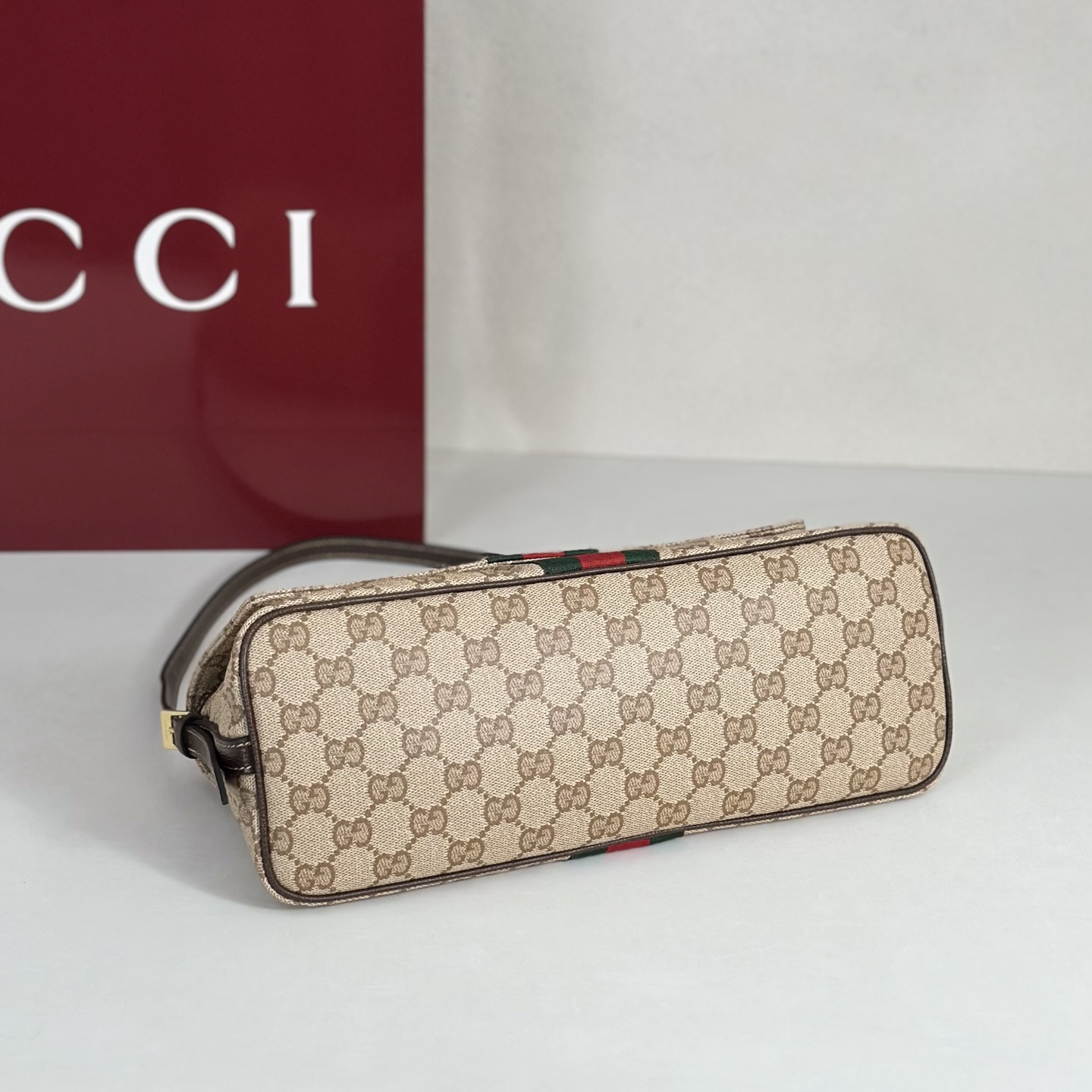 Guc*ci Madison Medium Shoulder Bag In Sand And Brown GG Canvas-31*13*11.5CM