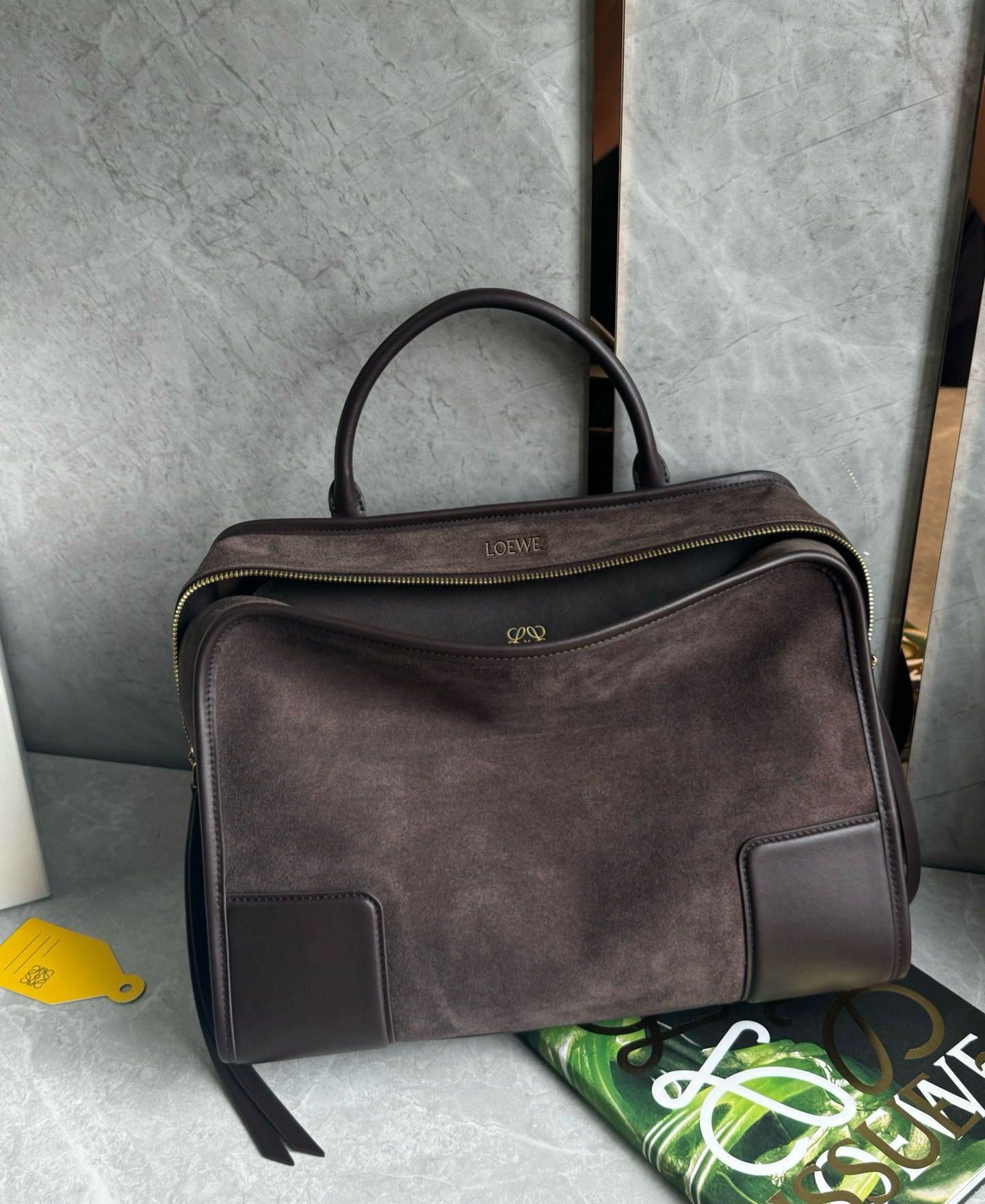 L0ew* Amazone Large Suede Top Handle Bag-34.5*27*14CM