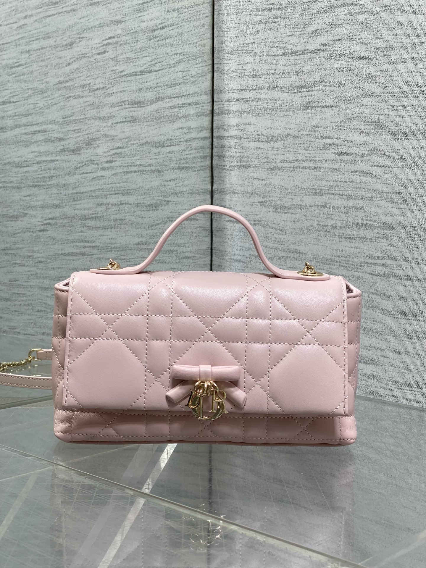 Diro Mini Bag with Chain Soupir Pink Macrocannage Lambskin-21*11.5*7CM