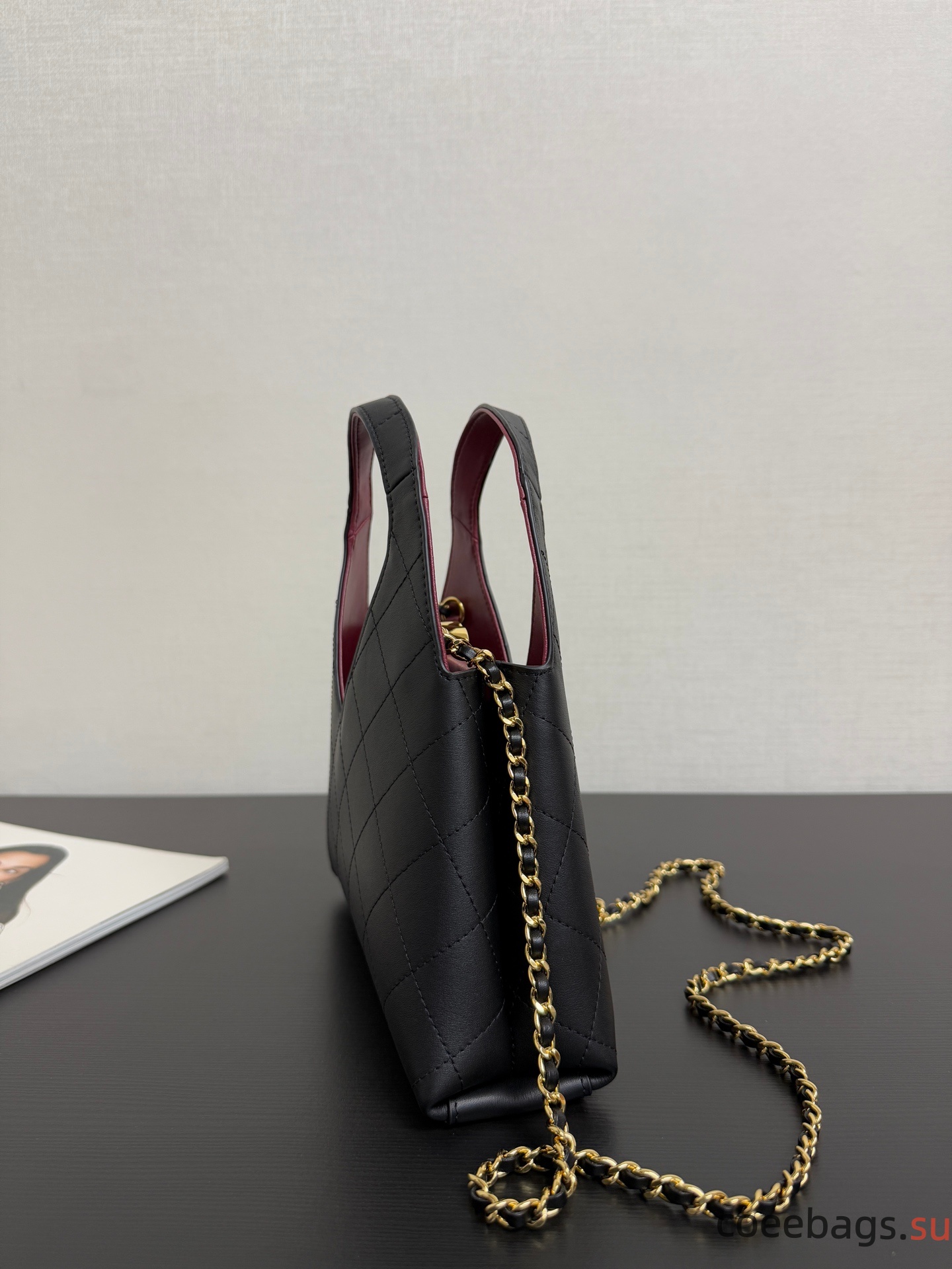 Ch@nel Calfskin Chic Lady Small Shopping Tote Black22*25*7.5CM