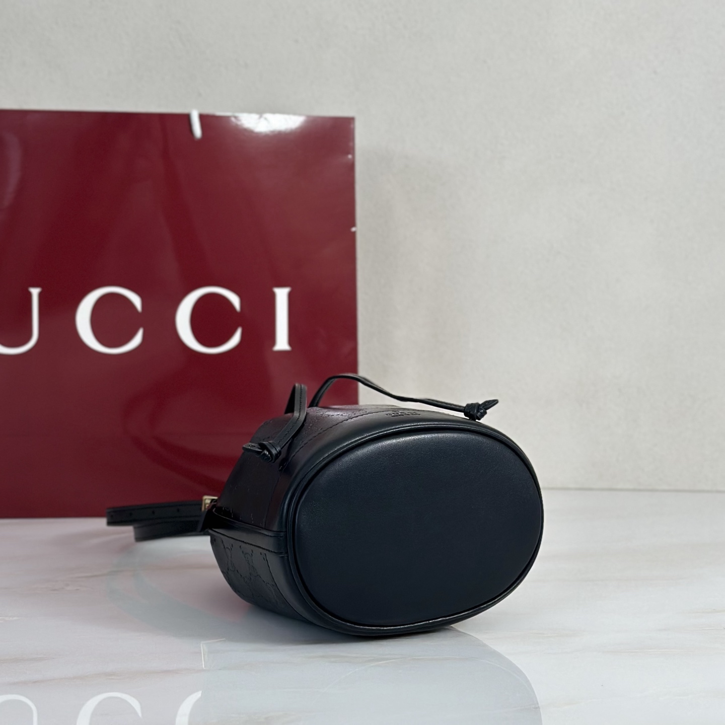 G*ucci Venice Small Bucket Bag In Black GG Leather-15.5*19.5*10.5CM