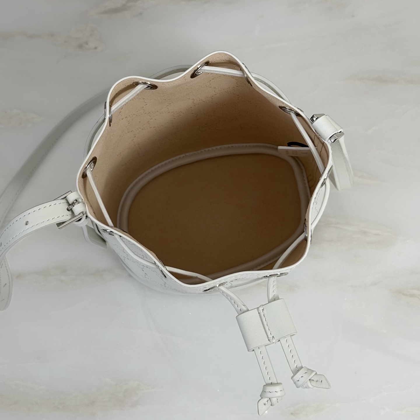 G*ucci Venice Small Bucket Bag In White GG Leather-15.5*19.5*10.5CM